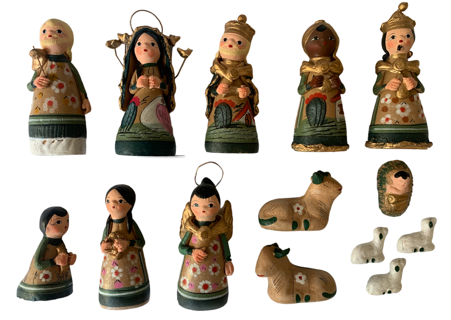 Medium nativity scene 14 figurines, dark green