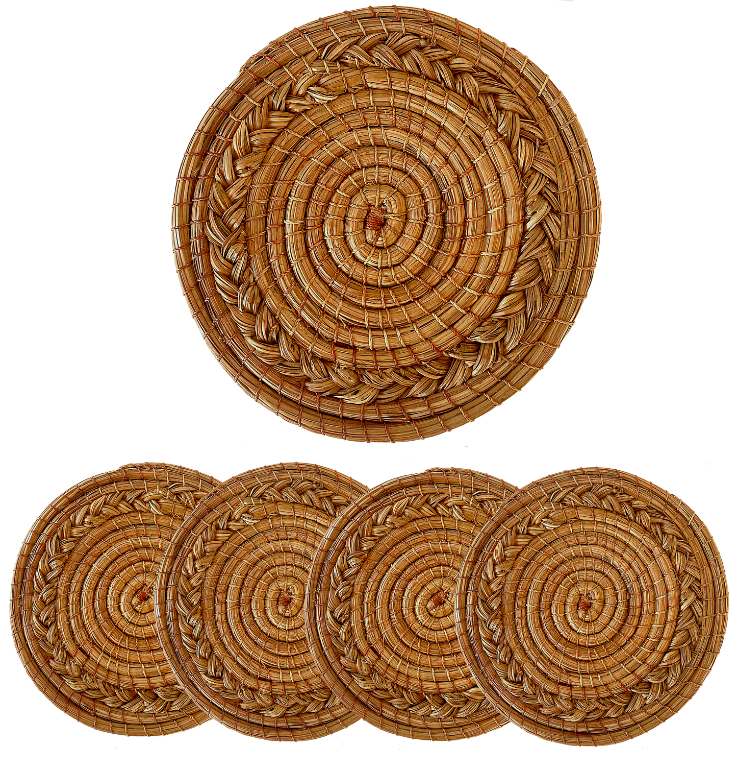 Coasters Ø12, with braid, pine needles (4 pieces)