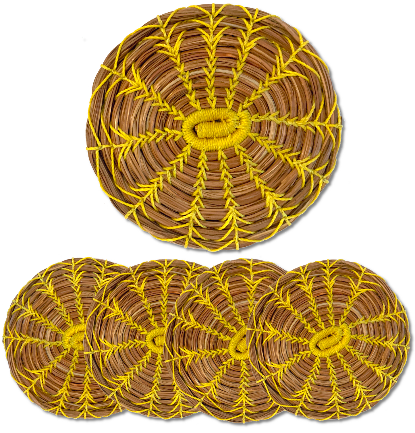 Coaster Ø10, pine needles. Yellow (4 pieces)