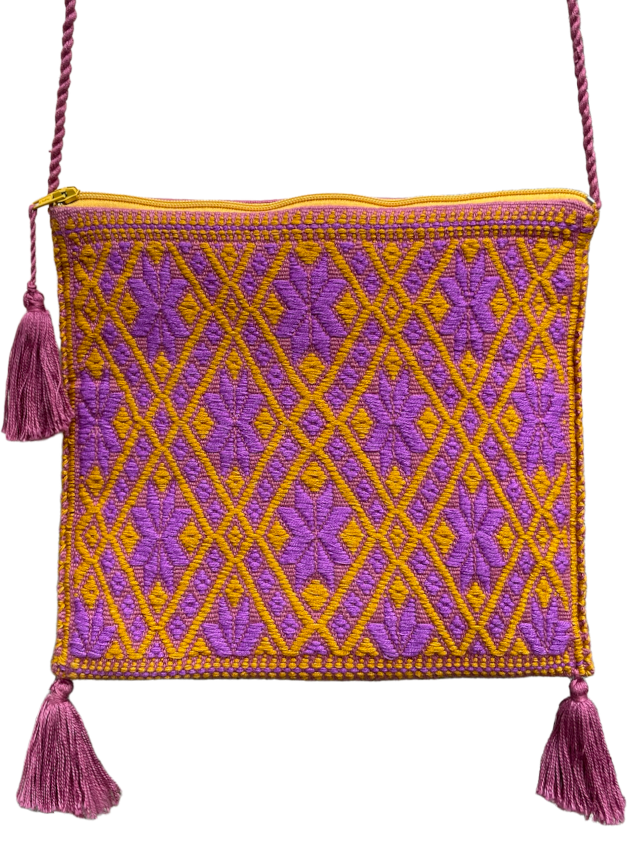 Pochette Tzotzil rembourrée, ocre et violette, 19cm x 16,5cm