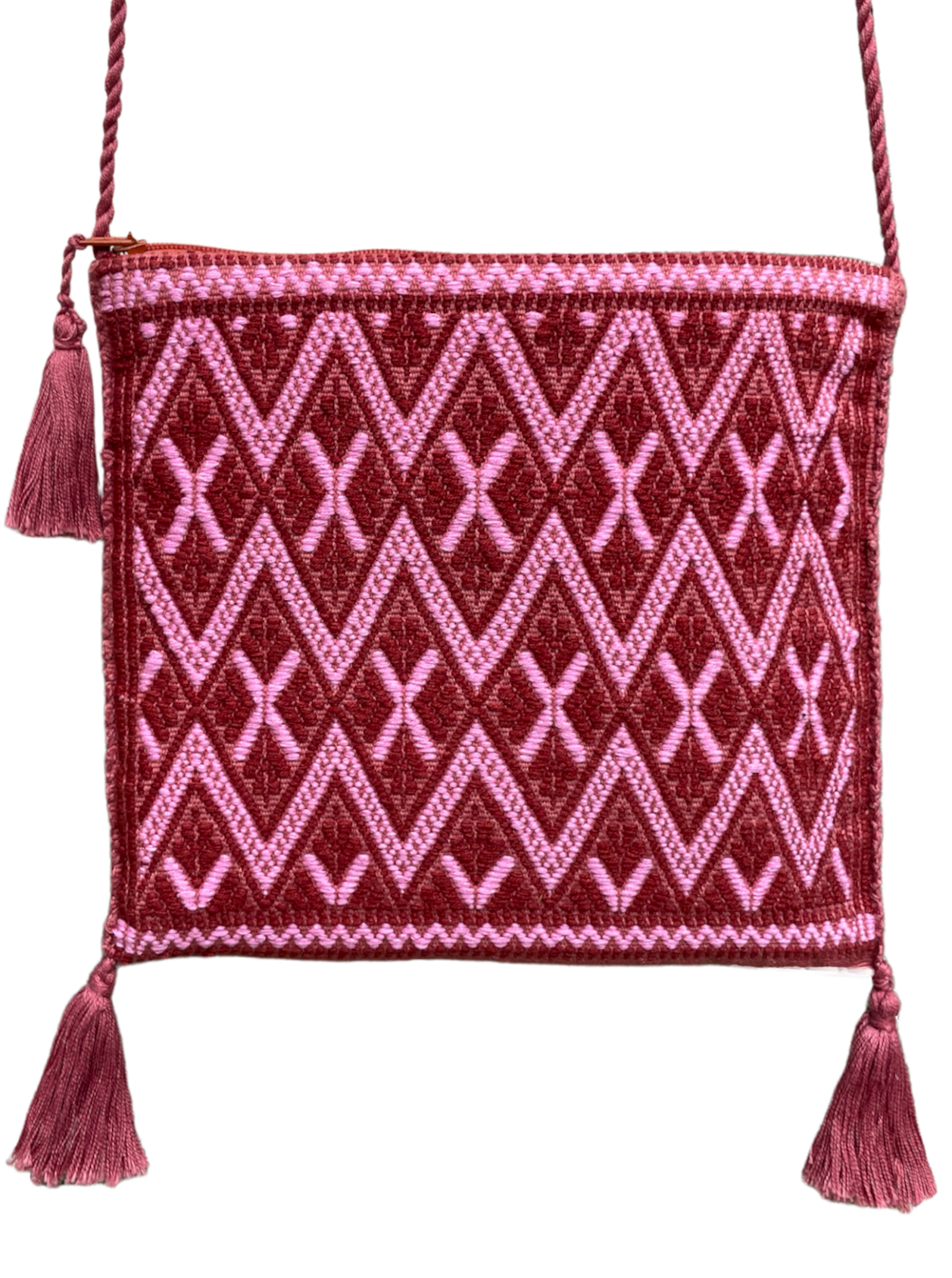 Pochette Tzotzil rembourrée, rouge et rose, 19cm x 16,5cm