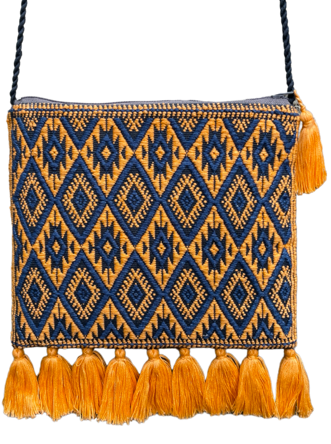 Pochette Tzotzil rembourrée, bleue et orange, 19cm x 16,5cm