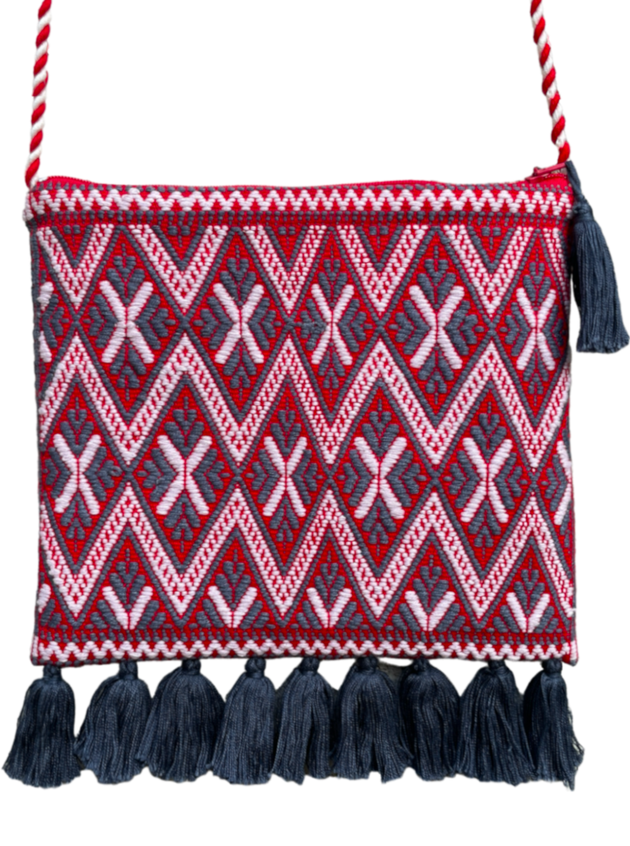 Pochette Tzotzil rembourrée, rouge et grise, 19cm x 16,5cm
