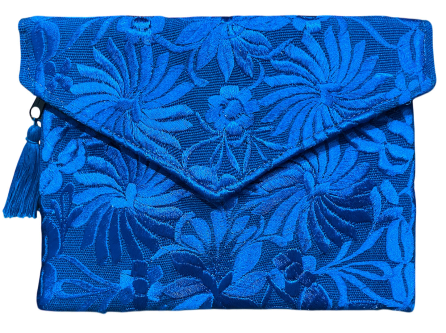 Embroidered floral clutch, royal blue
