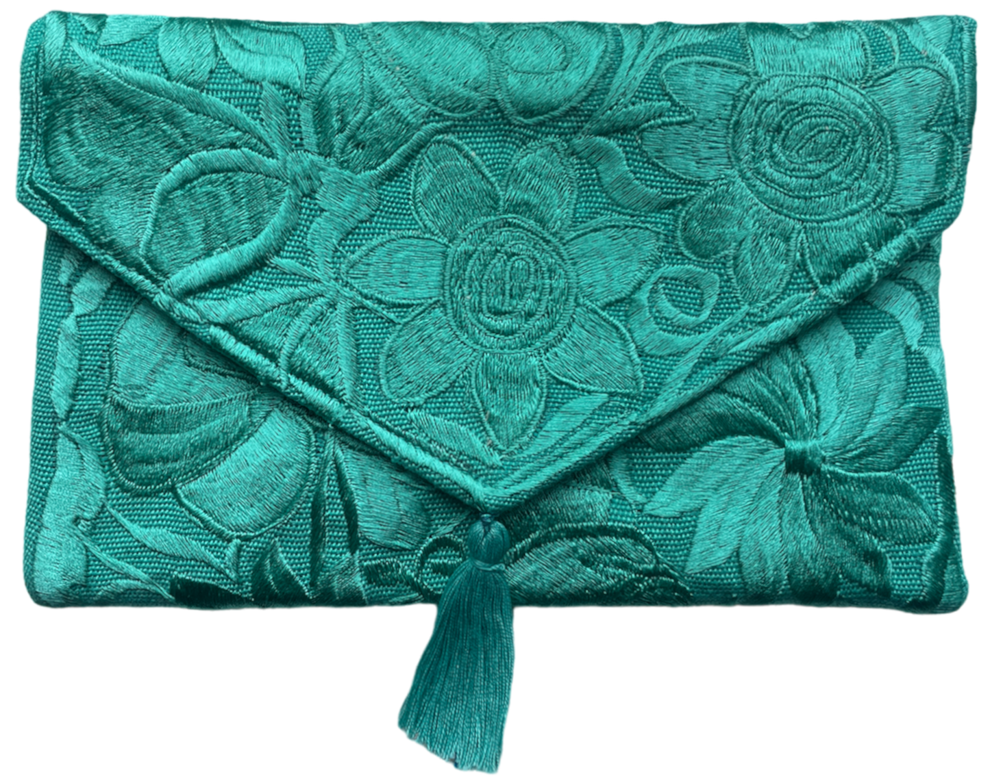 Embroidered floral clutch, mint green