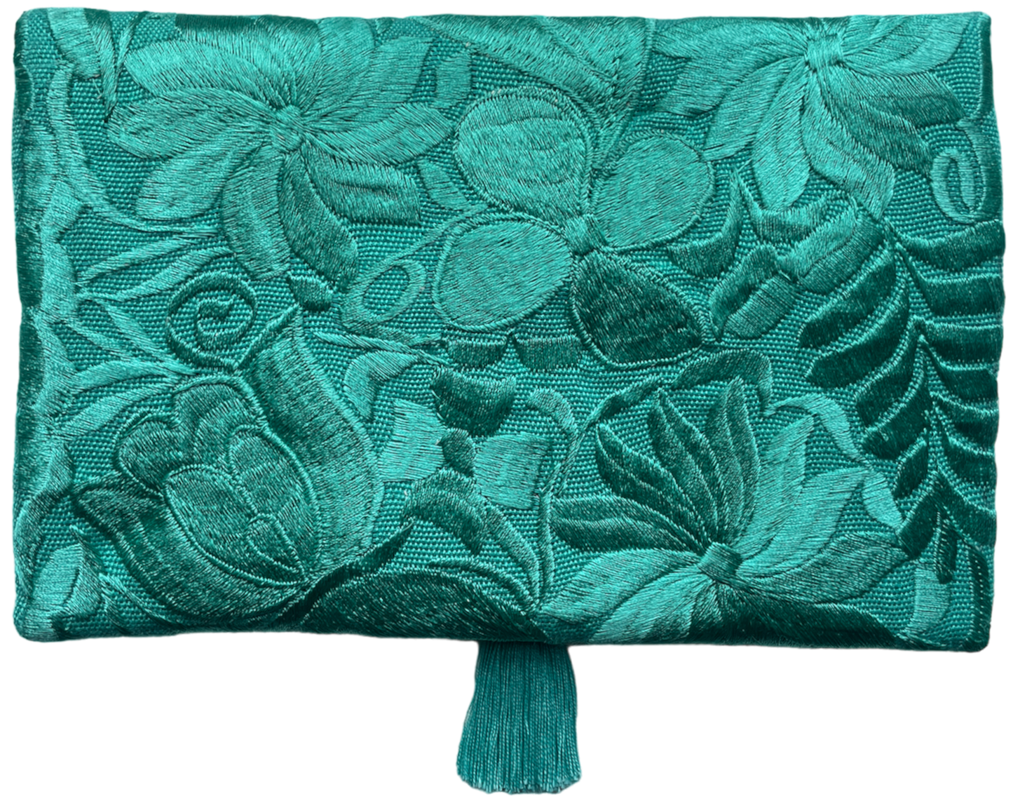 Embroidered floral clutch, mint green