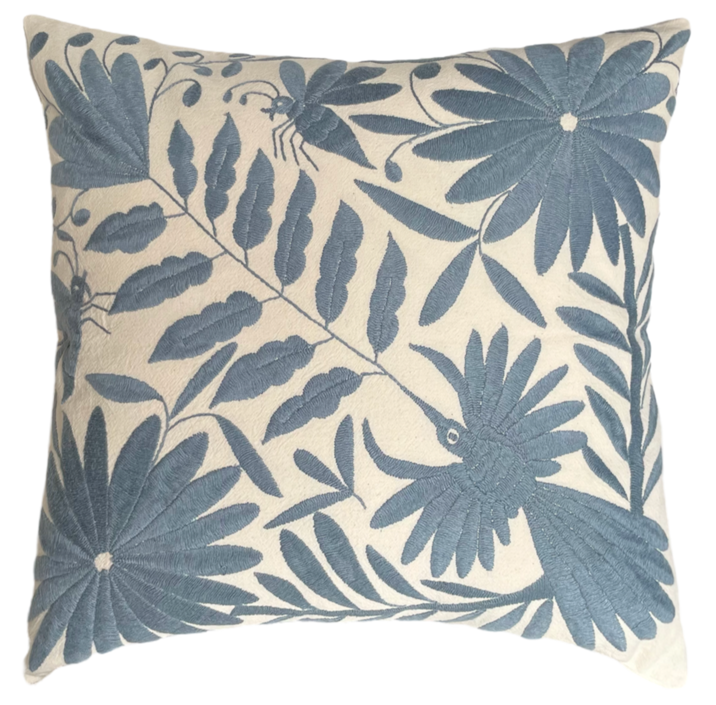 Housse de coussin brodée, le colibris, gris souris