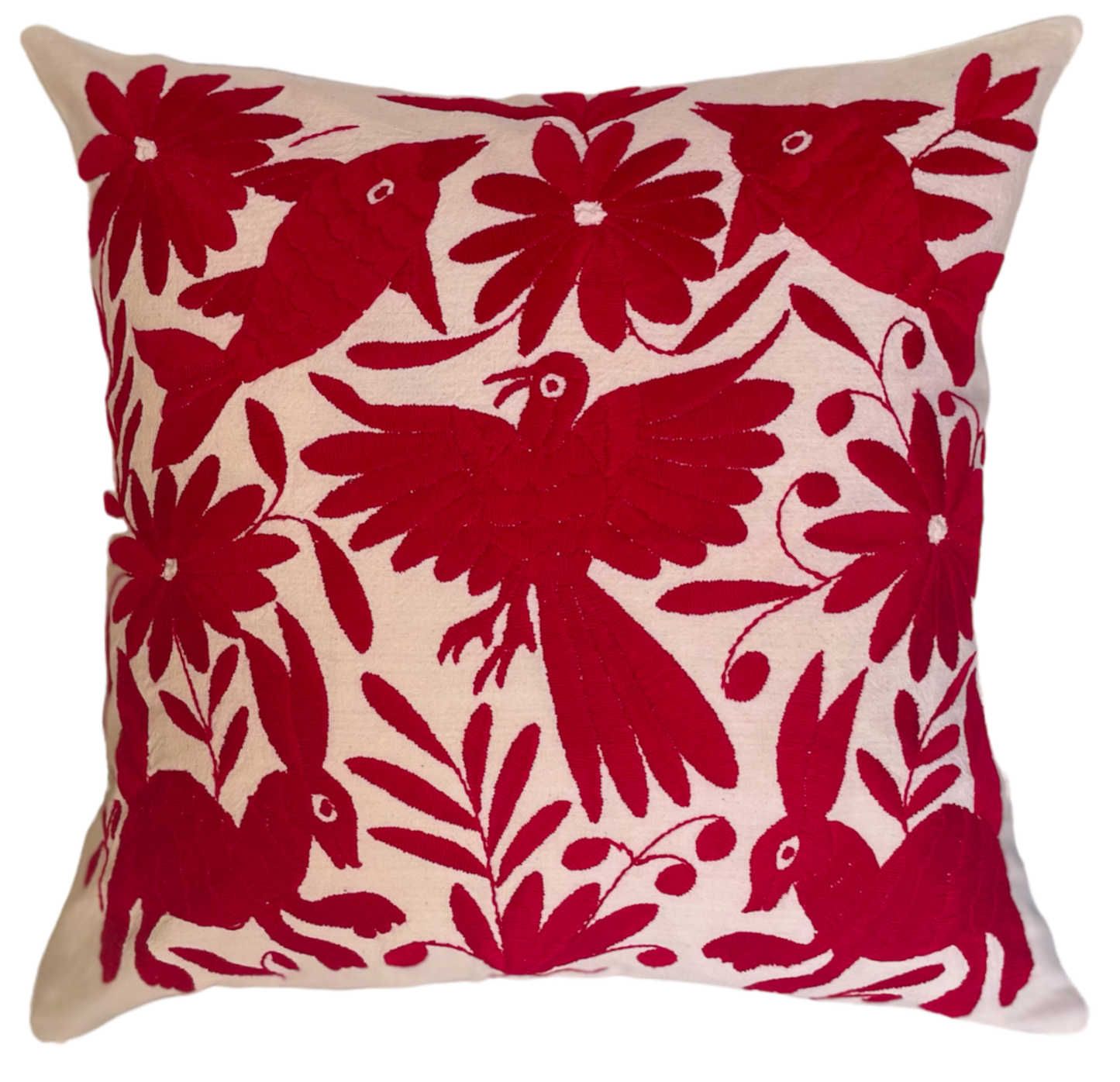 Housse de coussin brodée, carmin
