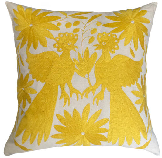 Housse de coussin brodée, le duo, jaune