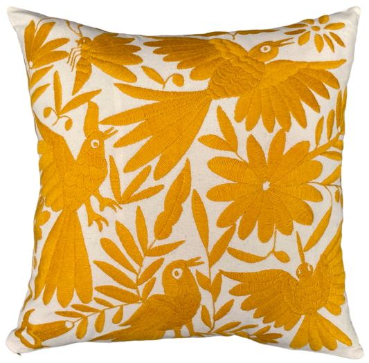 Housse de coussin brodée, le quatruo, jaune d'oeuf