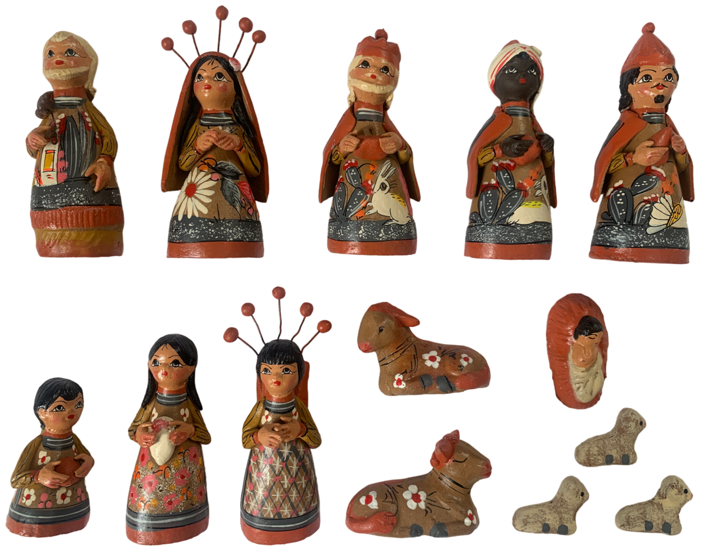 Crèche moyenne 14 santons, ocre (11 cm).