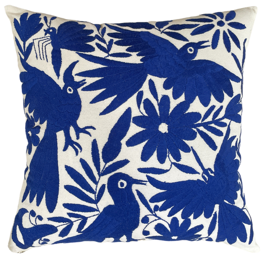 Housse de coussin brodée, le quatuor, bleue roi