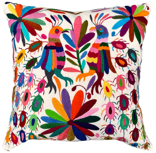 Housse de coussin brodée, les paons (v2), multicolore
