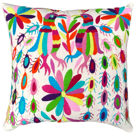 Housse de coussin brodée, les paons (v4), multicolore