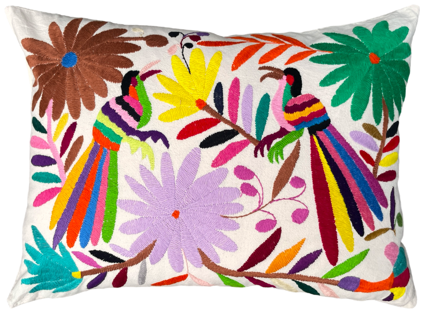 Housse de coussin brodée, les toucans (V1), multicolore