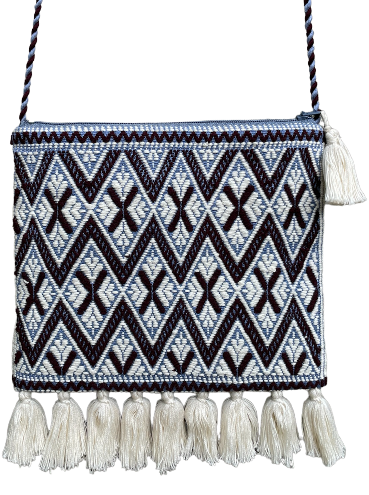 Pochette Tzotzil rembourrée, bleue ciel et blanc, 19cm x 16,5cm